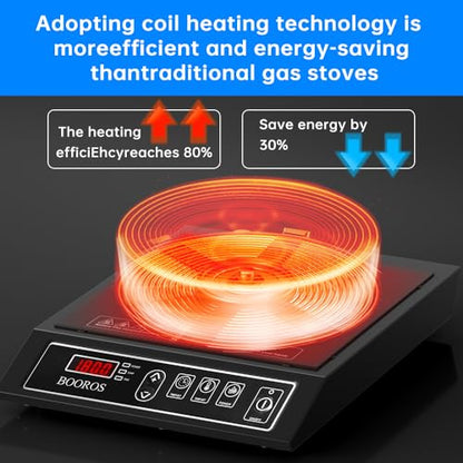 BOOROS Portable Induction Cooktop, 9.6" Heating Coil with 8" Core, 1800W