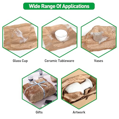 MAXECHO 50 Sheets Honeycomb Packing Paper Expanded Size 12" × 16" Unexpanded Size 14.5" × 11" Bubble Cushioning Wrap for Moving Shipping Products Gifts Wrapping Essentials Packaging Materials Supplies - size: 11" × 14.5"