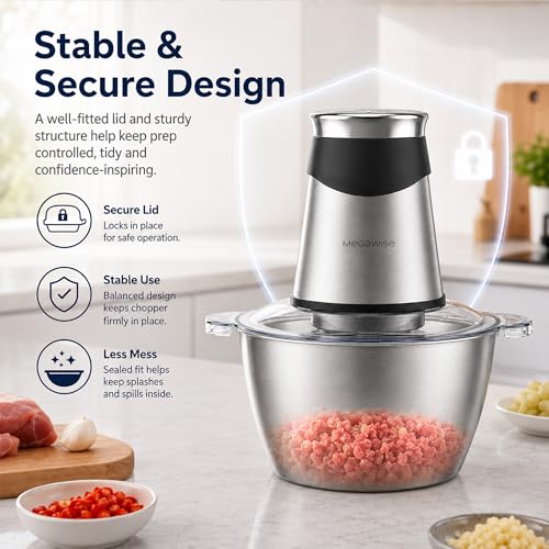 MEGAWISE 800W Electric Food Chopper, 2.2L Glass & 1.2L Stainless Bowls