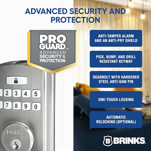 Brinks Fingerprint Door Lock with Lever – Keyless Entry Biometric Lock, Electronic Keypad Fingerprint Deadbolt with Auto-Locking, Front Door Lock and Interior Lever Set, Satin Nickel - color: Satin Nickel, style: Deadbolt & Passage Lever