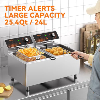 25.4Qt Commercial Deep Fryer with Baskets 3500w Electric Countertop Fryer - size: 24L