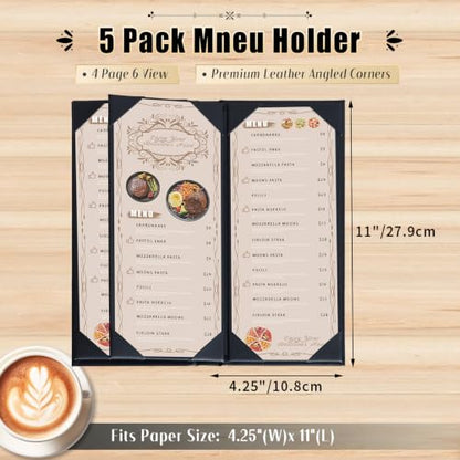 5pcs 6 View Restaurant Menu Covers 4.25 x 11" with PVC Cover - size: 5 pcs/4.25 x 11"/6 views