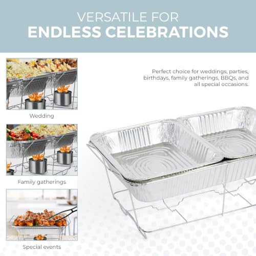 Large Full Size 33-Pcs Disposable Chaffing Buffet with-Covers, Utensils, Fuel Cans – Premium Chafing Dish Set for Events, Parties, Catering - size: Complete Kit (with Racks)