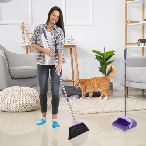 NACENA Broom and Dustpan Set with 52-in Long Adjustable Handle, Purple - color: Purple, size: 1 Pack
