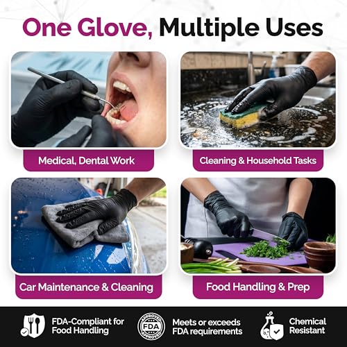 GripProtect Precise 5 Mil Black Nitrile Gloves, Chemical Resistant Gloves - size: S