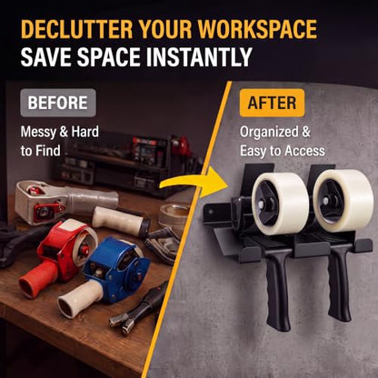 Pelopy Aluminum Wall Mount Tape Gun Holder Dispenser, Black, 2 Roll Holder - color: Black, size: 2 Roll Holder