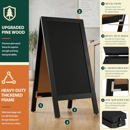 4 THOUGHT A-Frame Double-Sided Magnetic Chalkboard 40"x20", Black - color: Black