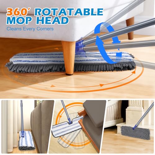 Masthome Flip Microfiber Mop, Wet Dry Dust Mop with Adjustable Handle - color: Blue Flip