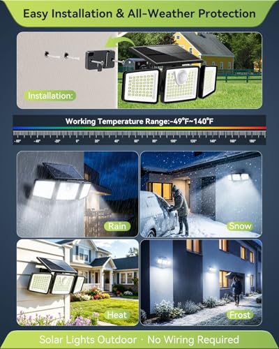 daphino 2500LM Solar Lights, Motion Sensor Outdoor Lights, 3-Head, 2 Pack - size: 3Head-Non-Remote-2 Pcs