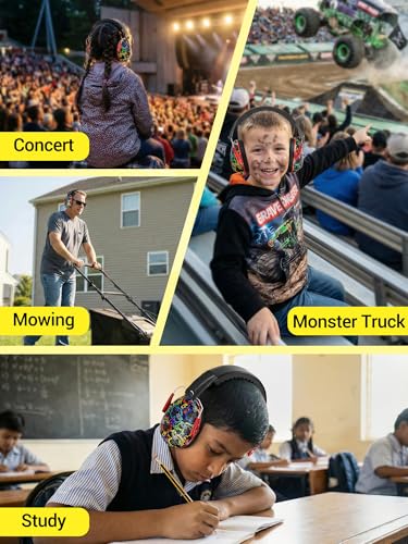 Dr.meter Kids Ear Protection for Monster Jam, Noise Cancelling Headphones - color: Print Monster Truck