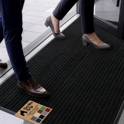 GORILLA GRIP Traffic Guard Indoor Outdoor Heavy Duty Door Mat, 60x36 Black - color: Black, size: 60" X 36"