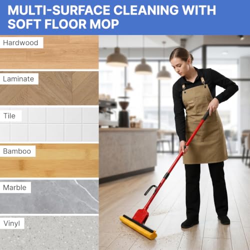 Commercial Sponge Mop for Floor Cleaning with 2 Compressed Cellulose Heads - size: 1 mop +2 mop heads