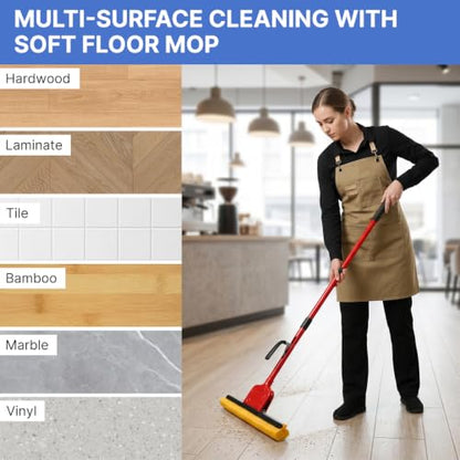 Commercial Sponge Mop for Floor Cleaning with 2 Compressed Cellulose Heads - size: 1 mop +2 mop heads