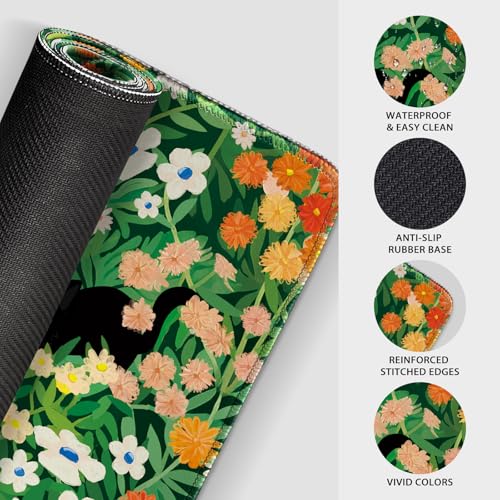 Cute Flower Cat Large Gaming Mouse Pad Desk Mat 31.5"x15.7" - color: Cat Floral