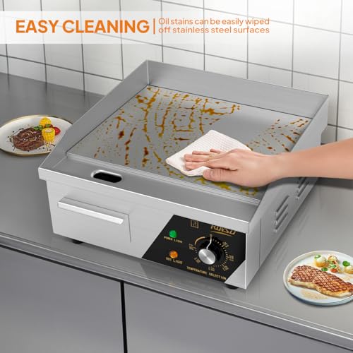 ROVSUN 14" Electric Countertop Flat Top Griddle, 1500W Electric Griddle, Teppanyaki Grill Stainless Steel with Adjustable Temperature Control 122°F-572°F for Home Restaurant Commercial - size: 14"