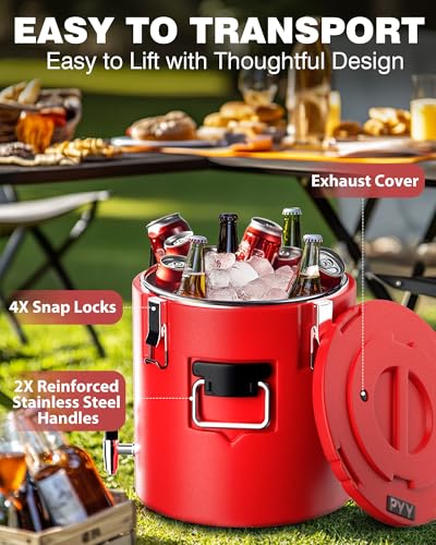 PYY Insulated Beverage Dispenser 8 Gallon - Hot Drink Dispenser with 304 Stainless Steel Interior & Spout, Commercial Thermal Container for Hot and Cold Drink, Portable Outdoors Water Cooler Jug - size: 8 Gallon