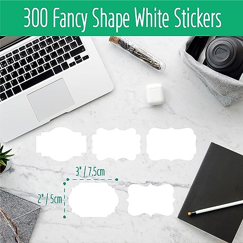 300 PCS White Stickers, 5 Fancy Shapes Labels Blank Stickers Roll White Name Tags with Permanent Adhesive for File Folders, Food Jars, Gift Tags, Home Office Business Uses (2” x 3”) - color: White, size: 2” x 3”