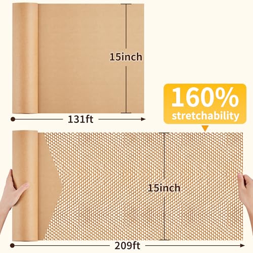 JARLINK Honeycomb Packing Paper, 15" x 131' Bubble Wrap Roll for Packing - size: 15"x 131'