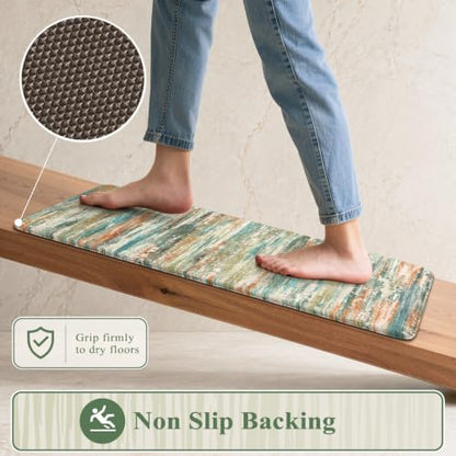 KIMODE Kitchen Mats Cushioned Anti Fatigue,Cyan Abstract Farmhouse Rugs - color: Cyan/Multi, size: 17.3" x 47"+17.3" x 29"--0.47 inches