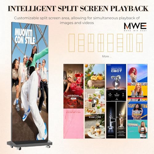 MWE P1.86 LED Poster Screen with Flight Case, 80" LED Digital Signage Display with Publishing System, Foldable Advertising Display Kiosk Video Wall for Events, WiFi/USB/HDMI (2 Panels) - size: 80"-2 Panels