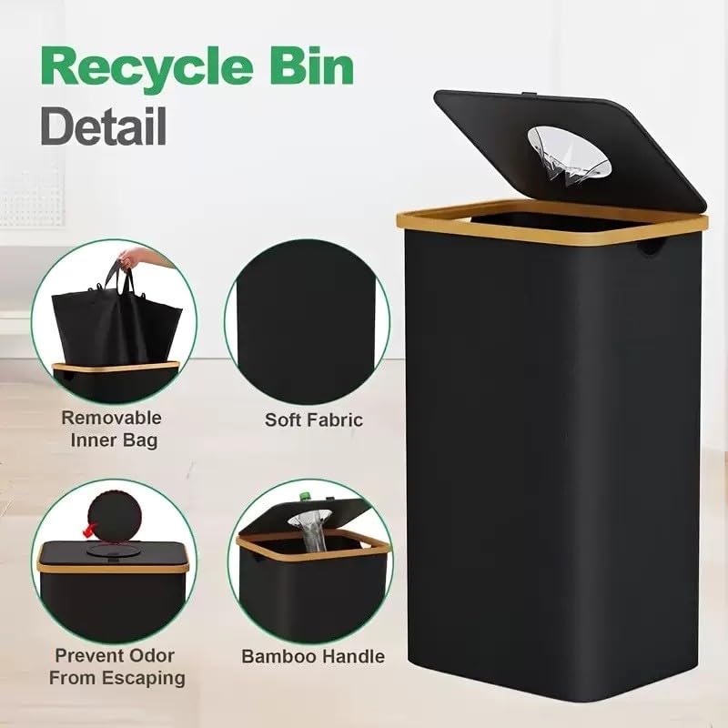 Recycling Bin 100L for Kitchen, Indoor Recycling Bins 26 Gallon Large Recycle Bin with Lid and Reusable Removeable Inner Bags for Recycling Glass, Paper Plastic, Metal Empty Bottles and Clothes,Black - color: Blcak