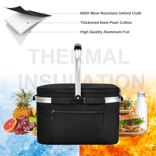 ALLCAMP Picnic Basket, 22L Insulated Cooler Foldable, Thick, Black - color: Jet Black, size: Medium