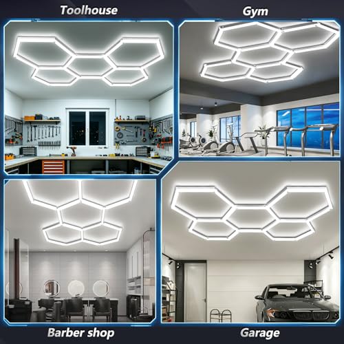 Bevenus Hexagon Garage Light, 168W 6500K Super Bright Honeycomb LED Ceiling Light, DIY Hex Lights for Warehouse Workshop Gym Barbershop Car Detailing Auto Beauty (5 Grids) - size: 5 Grids