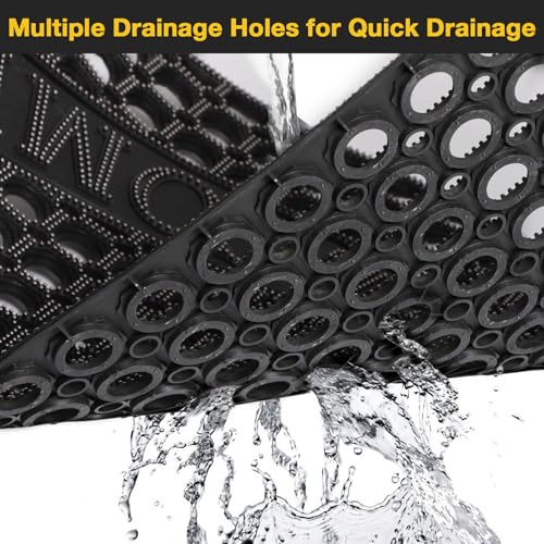 23”x35” Black Non Slip Waterproof Welcome Rubber Door Mat with Holes, Outdoor Rubber Mats with Drainage for Entrance,Patio,Garage,Restaurant and Bar, Commercial Floor Mats Outdoor that Drain Water - color: Black Convex Shape, size: 23" x 35"