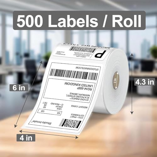HUOJI 4000 4x6 Thermal Shipping Labels 500/Roll, Commercial Grade - size: 8 Rolls | 4000 Labels(FBM)