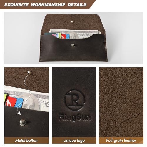 Ringsun Leather Money Cash Envelopes Wallet for Men, Money Bag Pouch Reusable Budget Envelope Wallet, Retro Clutch Wallet, Coffee - color: Coffee