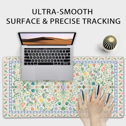 Green Floral Desk Mat Large Mouse Pad 31.5"x15.7" Non-Slip - color: Green Floral