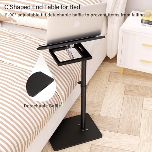 YUHFERA Sofa Armrest Tray Table for Couch - 360° Swivel Height Adjustable End for Small Spaces, Snack Side Table for Bed or Chair with Phone & Tablet Slot (Black,Angle Adjustable) - color: Black, size: Angle Tilt