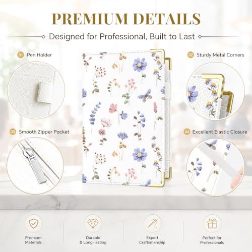 Server Book,7 Pocket Zipper Organizer,Server Books for Waitress - color: Floral2