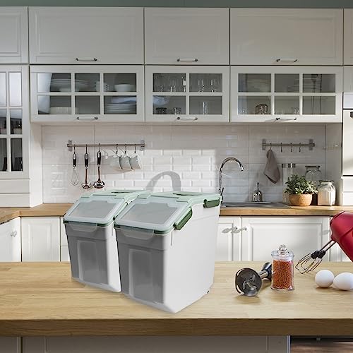 Rice Storage Container 25 lbs, 2 Packs Large Flour Storage Containers with Seal Locking Lid & Wheels, BPA Free Rice Dispenser, Measuring Cup | Scoop, for Sugar Cereal Dry Food -Green - color: 2Pcs 25LB Green