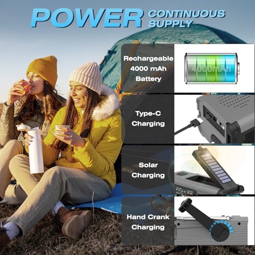 NITIGO Emergency Radio 4000mAh NOAA Weather Radio Solar Hand Crank Charging - color: Gray, size: 4000mAh