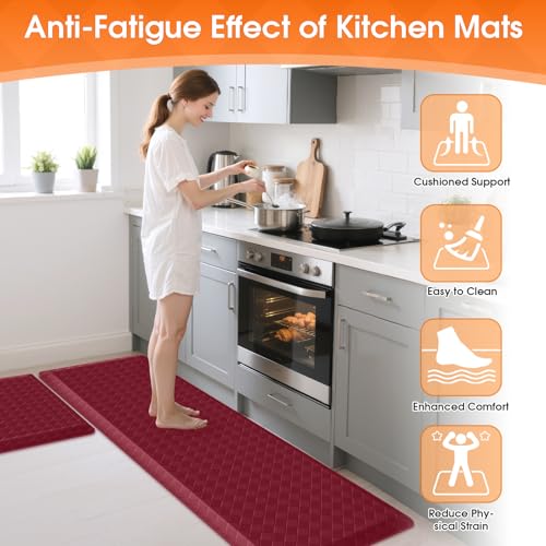 TranquilRelax 4/5 Inch Cushioned Anti Fatigue Kitchen Mats, Burgundy - color: Burgundy, size: 2-Piece | 28"+59" | Extra Thick