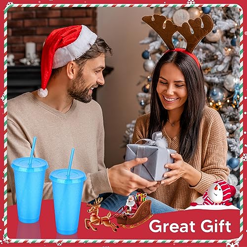 24 Pack Plastic Tumblers with Lids and Straws, Reusable Colorful Cups for Parties, Birthdays, Iced Coffee, Travel, Cold Drink Bulk Tumblers (24 oz, Blue) - color: Blue-24pcs