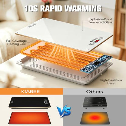Electric Warming Tray for Buffet Party: 8 in 1 White Food Warmer Glass Top - color: 8-white