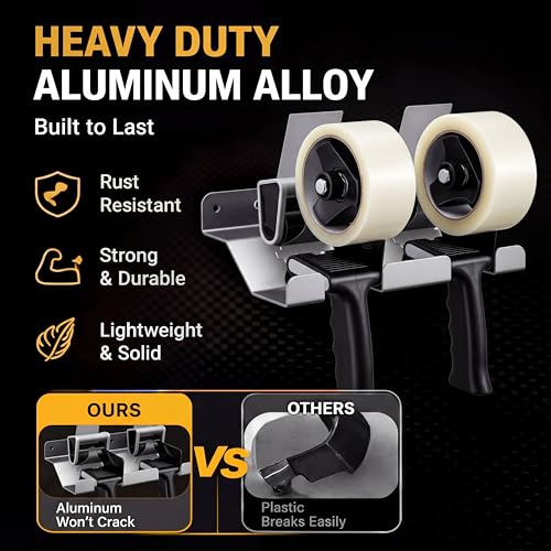 Pelopy Aluminum Wall Mount Tape Gun Holder Dispenser, Silver, 2 Roll Holder - color: Silver, size: 2 Roll Holder
