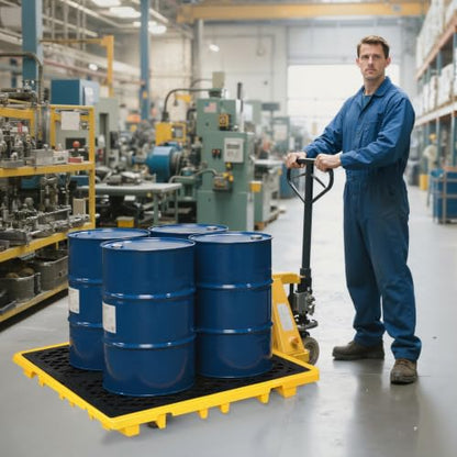 Spill Containment Platform with Drain, 51x51x6in, Anti-Slip Plastic, Leakproof Detachable, 4 Drum Capacity, Yellow for Industrial Use - size: 51x51x6in