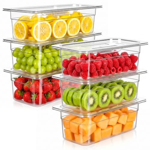 APREUTY 6-Pack 1/3 Size 4''Deep NSF Polycarbonate Food Pans with Lid, Clear - size: 1/3 Size 4'' Deep