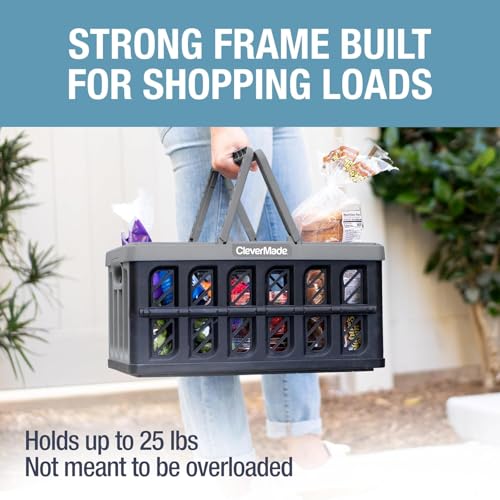 CleverMade Collapsible Shopping Basket With Handles, 24L 1 Pack, Stone - color: Stone, size: 24l - 1 Pack
