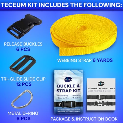 TECEUM 1" Nylon Strap Kit with Buckles, Honey Yellow 6 yards Repair Set - color: Honey Yellow, size: 1" - 6 yards, style: 6 Buckle - 12 Slides - 6 D-rind