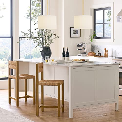 Electro bp;9" Dia White Linen Drum Shade Hanging Pendant Light Fixture with Polished Gold Pole Kit,E26,Hardwired,2-Pack; - color: Gold 2-Pack Pendant