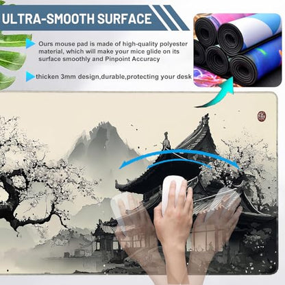 Gaming Large Mouse Pad 35.7x15.7inch,Japanese Desk Mat Pad for Keyboard and Mouse, Gaming Mousepad, Keyboard Mat Pads with Non-Slip Rubber Base,Waterproof Computer Mat Office Home Desktop Protection - color: cloud-kissed towers