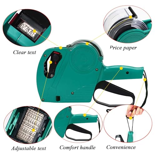 MX-5500 8 Digits Price tag Gun with 5000 Sticker Labels and 3 Ink Refill, Label Maker Pricing Gun Kit Numerical Tag Gun for Office, Retail Shop, Grocery Store (A/Green) - color: A/Green