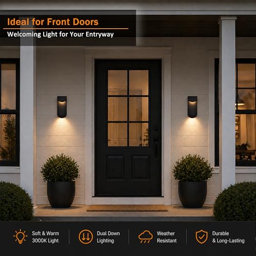 Outdoor Wall Light, Dual Down LED 10W 3000K Hardwired Black Waterproof - color: 11.75''-Black