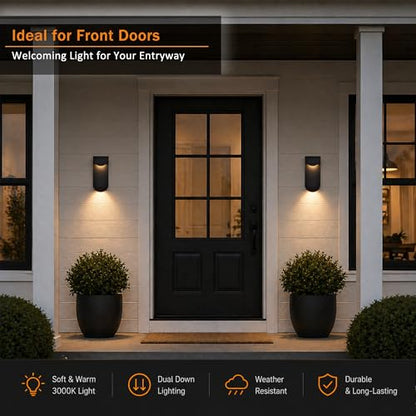 Outdoor Wall Light, Dual Down LED 10W 3000K Hardwired Black Waterproof - color: 11.75''-Black