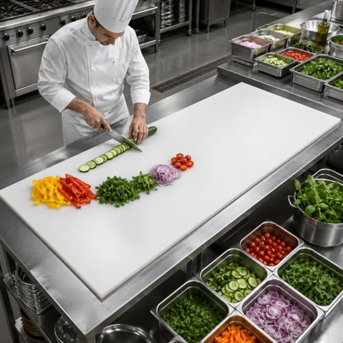 Commercial Cutting Board, Plastic Poly Kitchen Board Dishwasher Safe, Heavy Duty Food Prep Surface for Restaurant Use (60"L x 30"W x 0.57"Th) - color: White, size: 60"L x 30"W