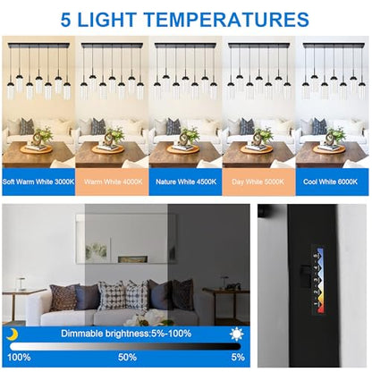 MELUCEE 7-Light 43.3in Linear Kitchen Island Lighting Fixture 3000K-6000K - color: Black, size: 7-Light-Rectangle